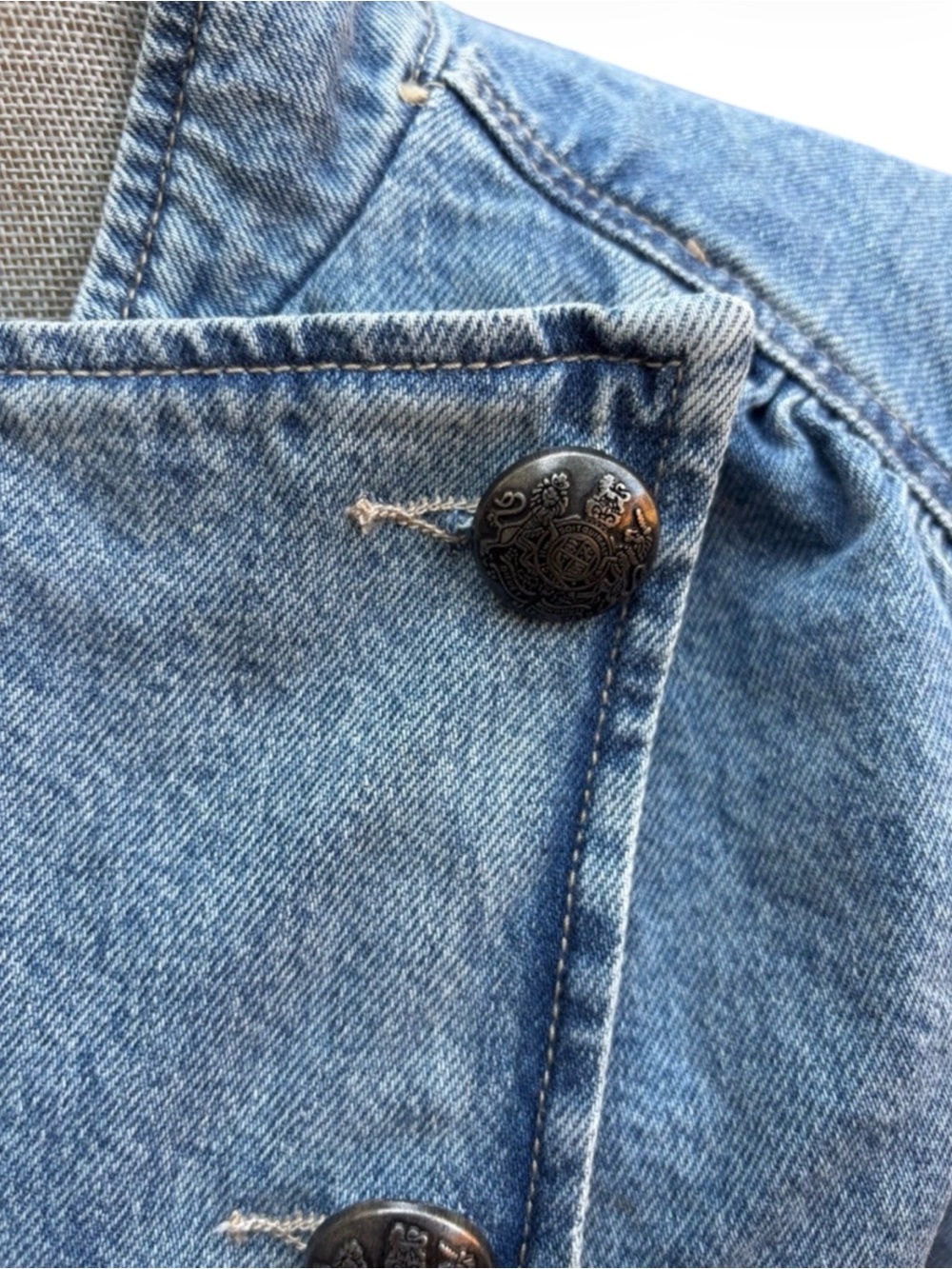 Free People We The Free M Imogene Denim Officer Jacket Military Utility Coastal - Picture 8 of 14